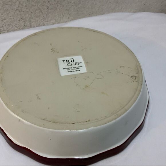 Tru Chef Stoneware Round Baking Dish 9.5” Scalloped  Red USA - Picture 3 of 5
